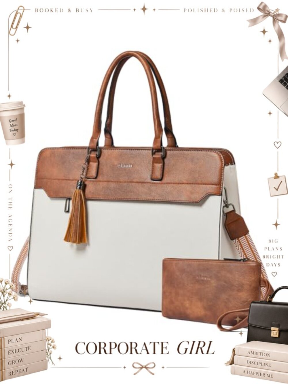 Faux Leather Laptop Bag Tote Briefcase Water-Resistant Work Bag